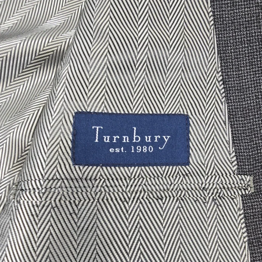 Turnbury Men's Grey Check Wool Blend Suit Jacket Blazer‎ 46R Made in Mexico